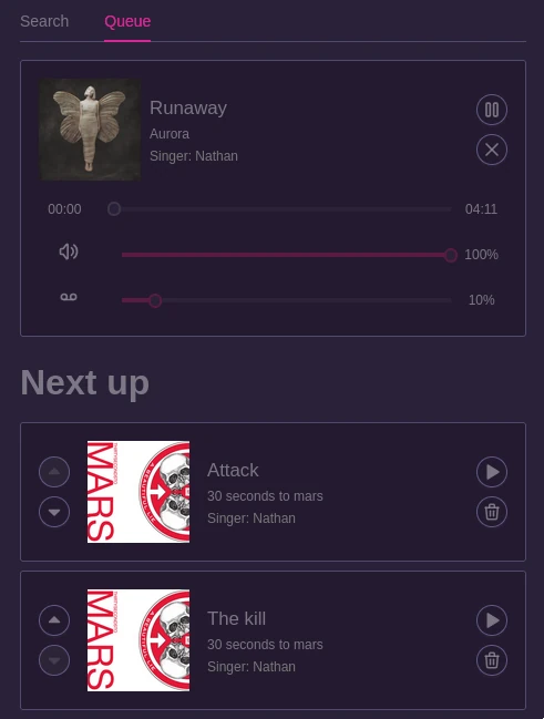 Karaoke song queue